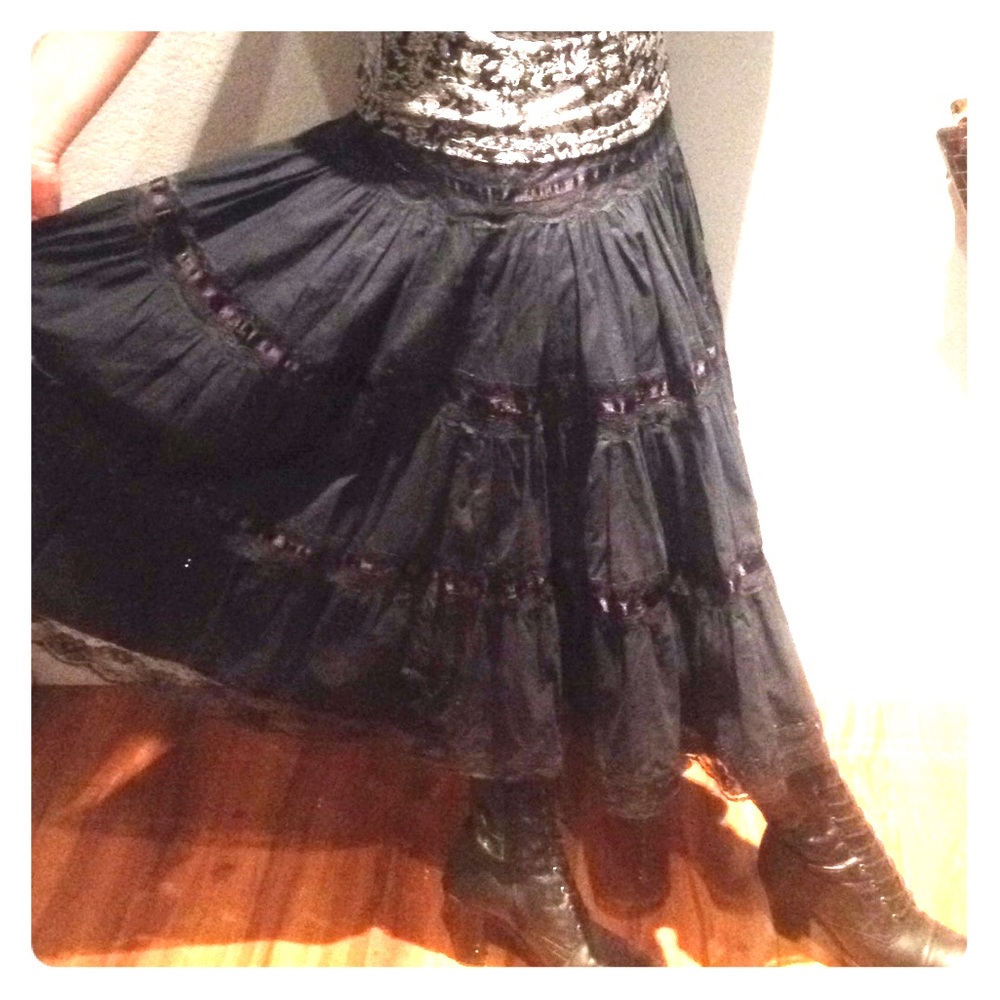 Steampunk Black Cotton and Lace Skirt